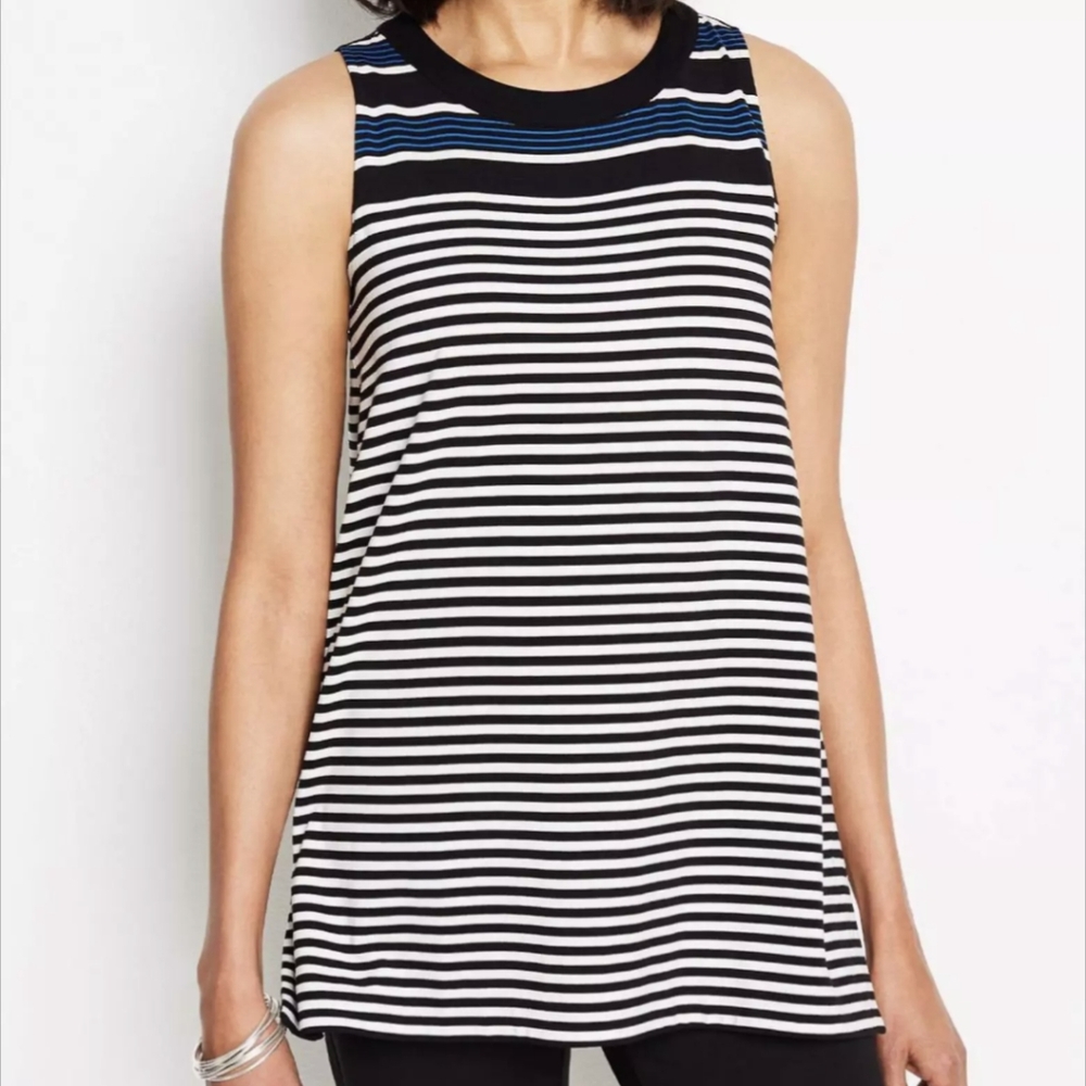 J JILL Wearever Soft Knit Striped Layering Tank Top Sleeveless Tunic Black M
